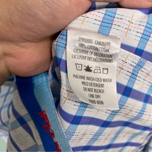 Robert Graham Blue Red‎ Plaid Button Up Shirt Sz XL Classic Fit - Picture 4 of 7